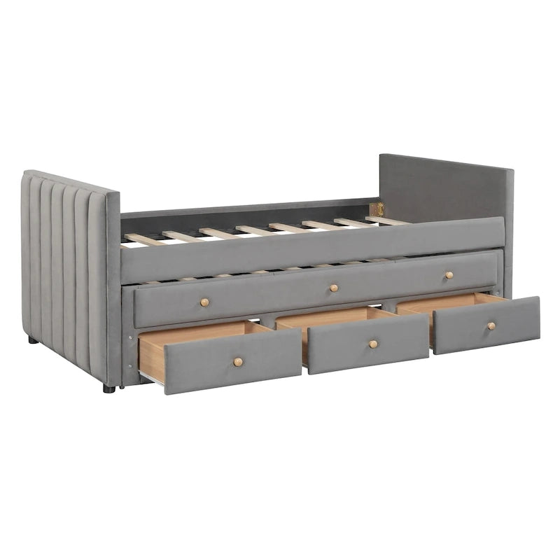 Upholstered Daybed with Twin Size Trundle and Drawers