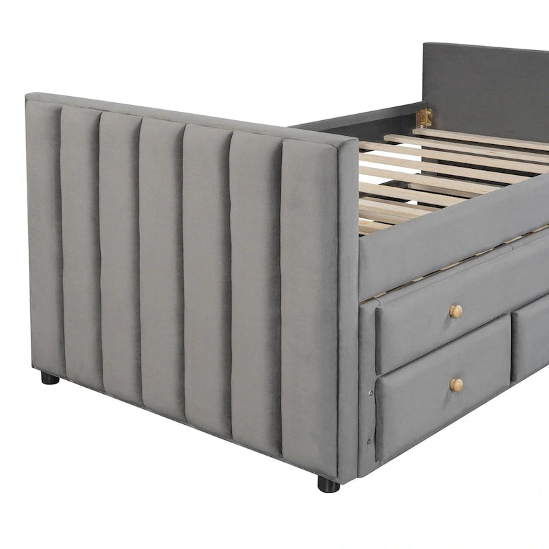 Upholstered Daybed with Twin Size Trundle and Drawers