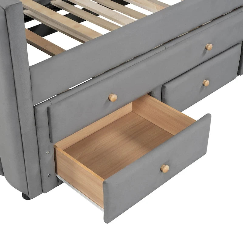 Upholstered Daybed with Twin Size Trundle and Drawers
