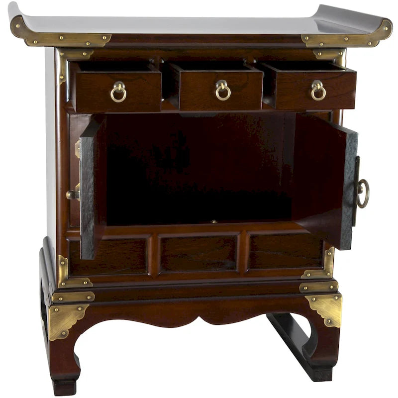 Handmade Korean Antique Style 3 Drawer End Table Cabinet