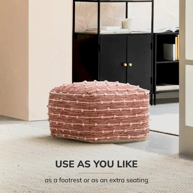 22-Inch Square Pouf Ottoman - Handmade Footrest for Living Room, Bedroom, Nursery & Kids Room