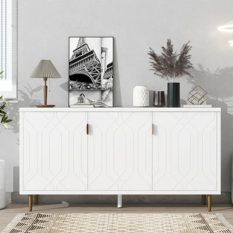 TV Stand for TVs up to 70 Inch with Adjustable Shelves and Storage Cabinet