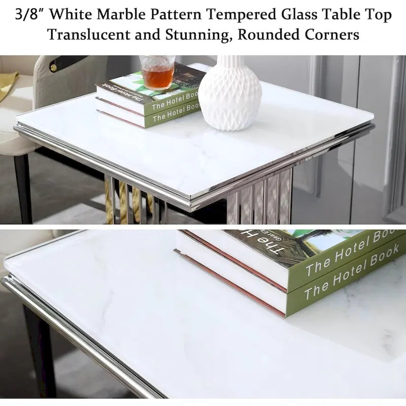Silver and Glass End Table with 24-Inch Square Top and Stainless Steel Base