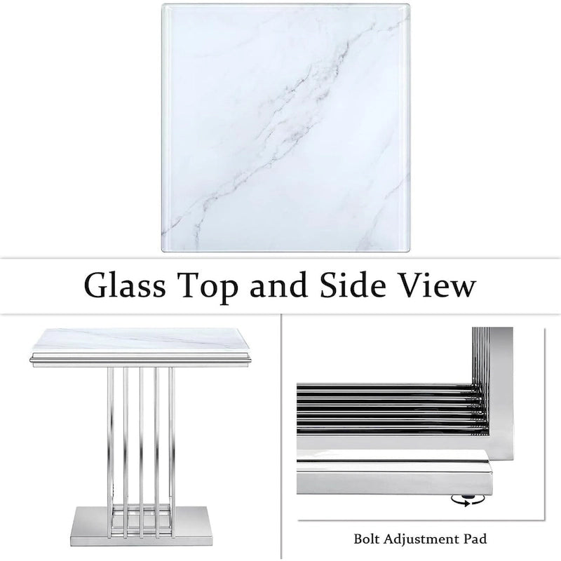 Silver and Glass End Table with 24-Inch Square Top and Stainless Steel Base