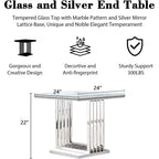 Silver and Glass End Table with 24-Inch Square Top and Stainless Steel Base