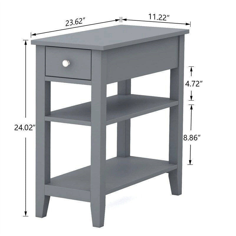 Narrow End Table with Drawer and Shelf - 11.22D x 23.62W x 24.02H