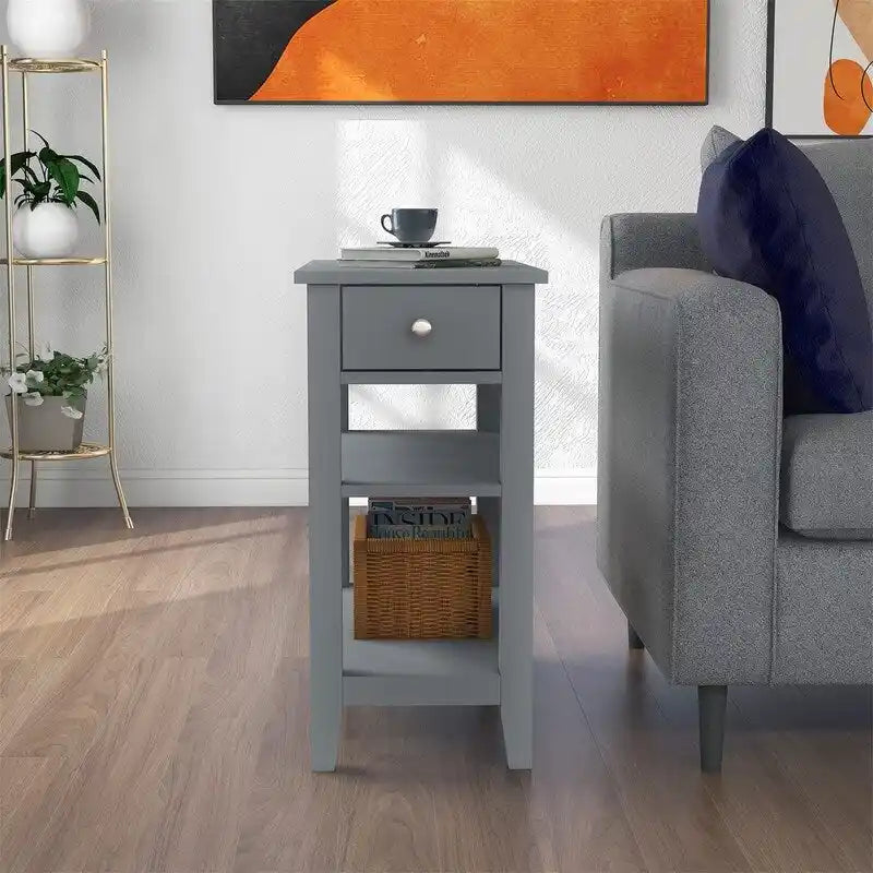 Narrow End Table with Drawer and Shelf - 11.22D x 23.62W x 24.02H
