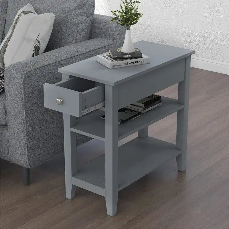 Narrow End Table with Drawer and Shelf - 11.22D x 23.62W x 24.02H