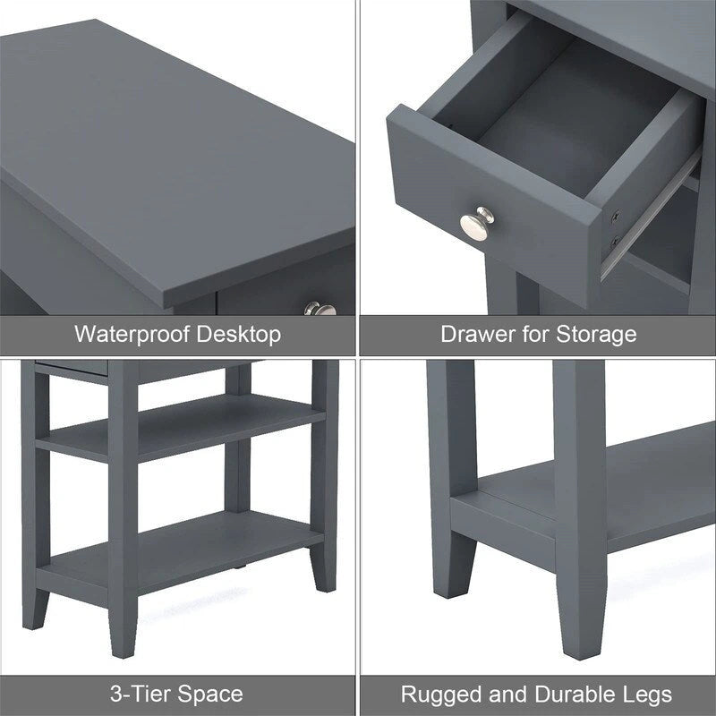 Narrow End Table with Drawer and Shelf - 11.22D x 23.62W x 24.02H