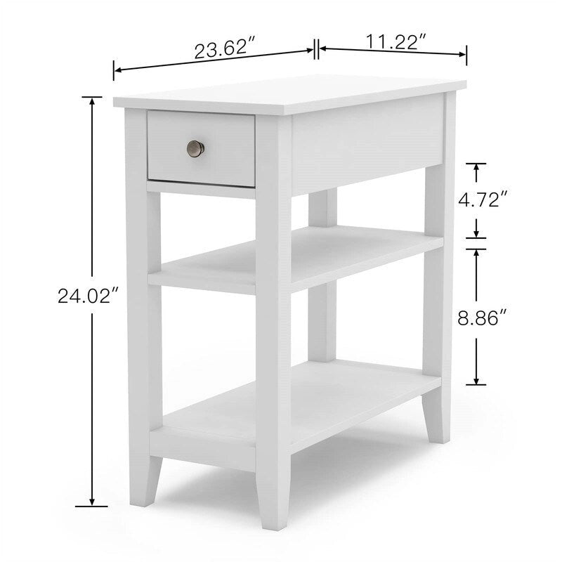 Narrow End Table with Drawer and Shelf - 11.22D x 23.62W x 24.02H