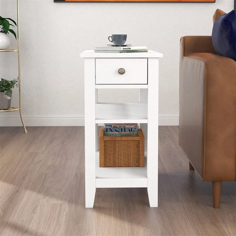 Narrow End Table with Drawer and Shelf - 11.22D x 23.62W x 24.02H