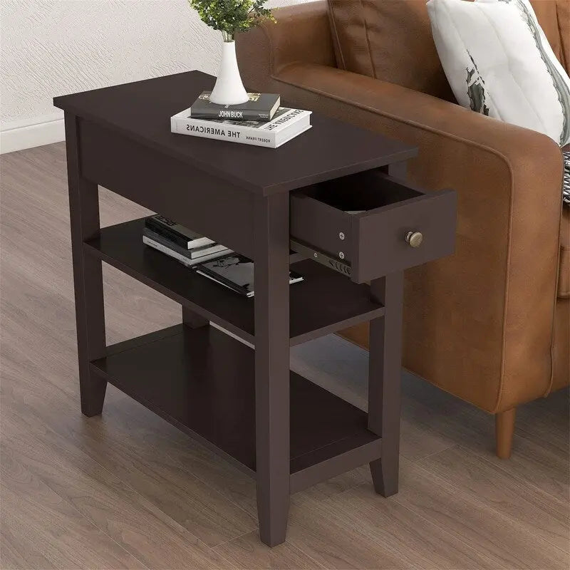 Narrow End Table with Drawer and Shelf - 11.22D x 23.62W x 24.02H