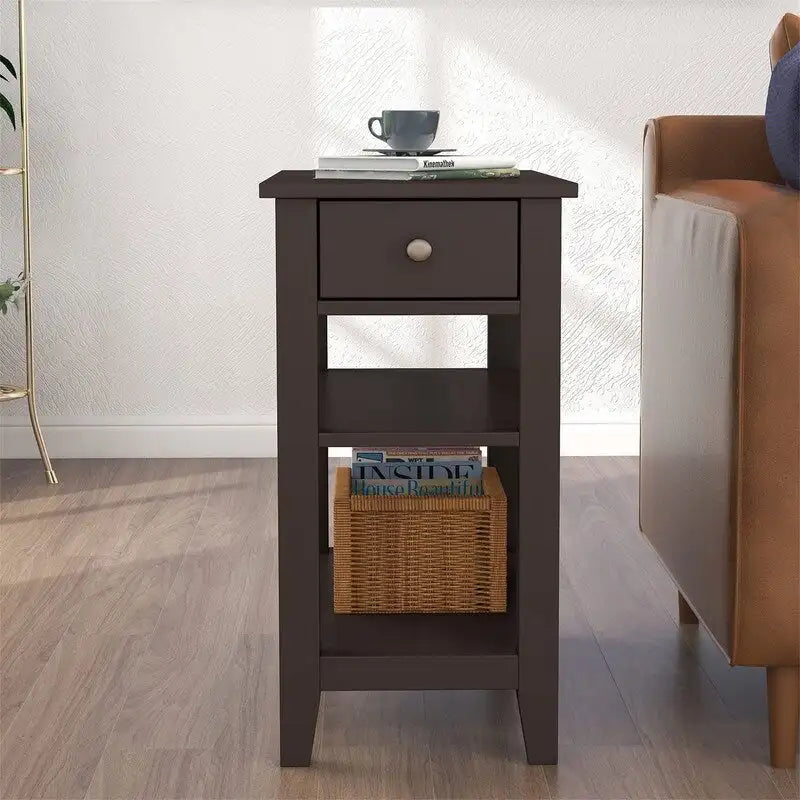 Narrow End Table with Drawer and Shelf - 11.22D x 23.62W x 24.02H