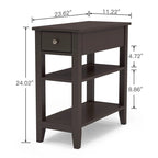 Narrow End Table with Drawer and Shelf - 11.22D x 23.62W x 24.02H