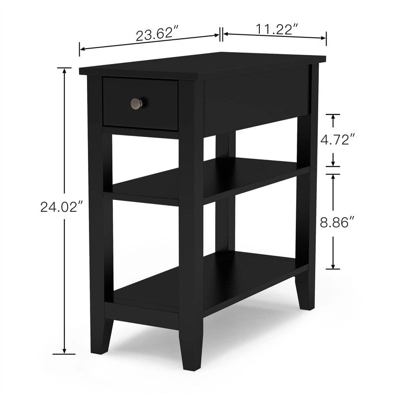 Narrow End Table with Drawer and Shelf - 11.22D x 23.62W x 24.02H