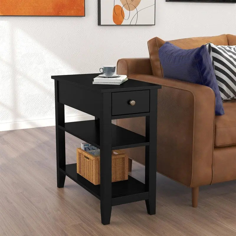 Narrow End Table with Drawer and Shelf - 11.22D x 23.62W x 24.02H