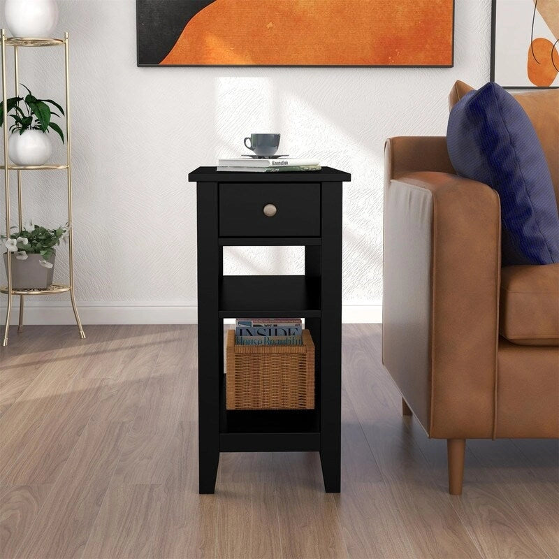 Narrow End Table with Drawer and Shelf - 11.22D x 23.62W x 24.02H
