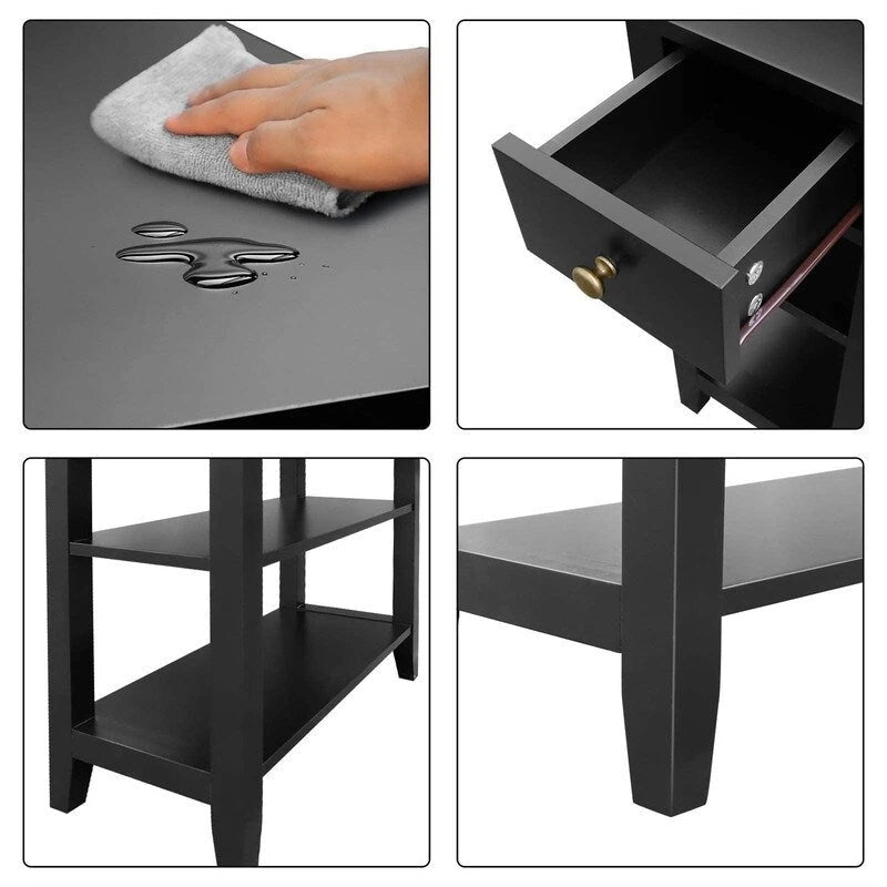 Narrow End Table with Drawer and Shelf - 11.22D x 23.62W x 24.02H