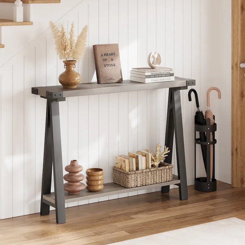 2-Tier Sofa Table, Entryway Table with Storage Shelf