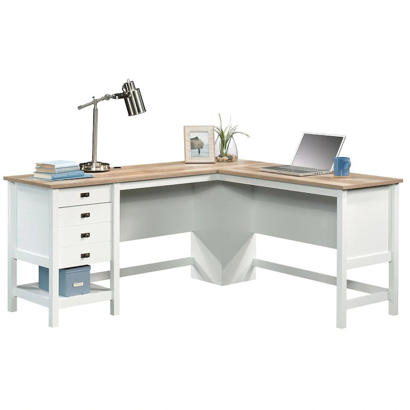 L-Shaped Home Office Desk with Drawers and Storage
