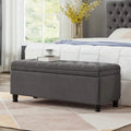 Banc ottoman de rangement capitonné avec boutons et pieds tournés - gris foncé