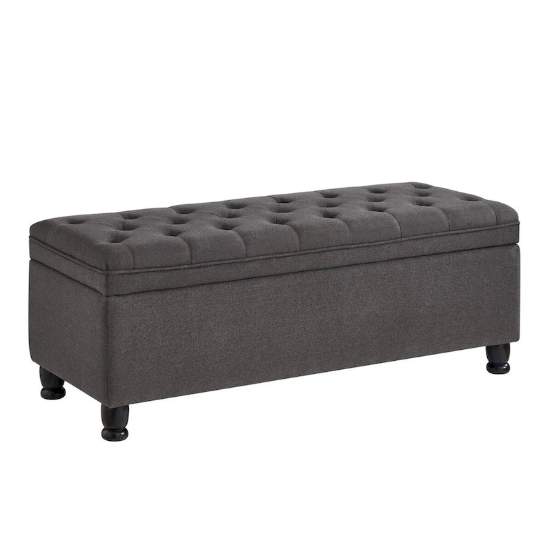 Tufted Button Storage Ottoman Bench with Spindle Legs - Dark Gray
