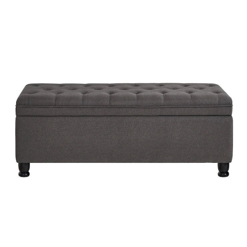 Tufted Button Storage Ottoman Bench with Spindle Legs - Dark Gray
