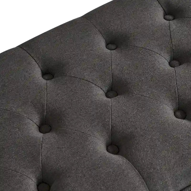 Tufted Button Storage Ottoman Bench with Spindle Legs - Dark Gray