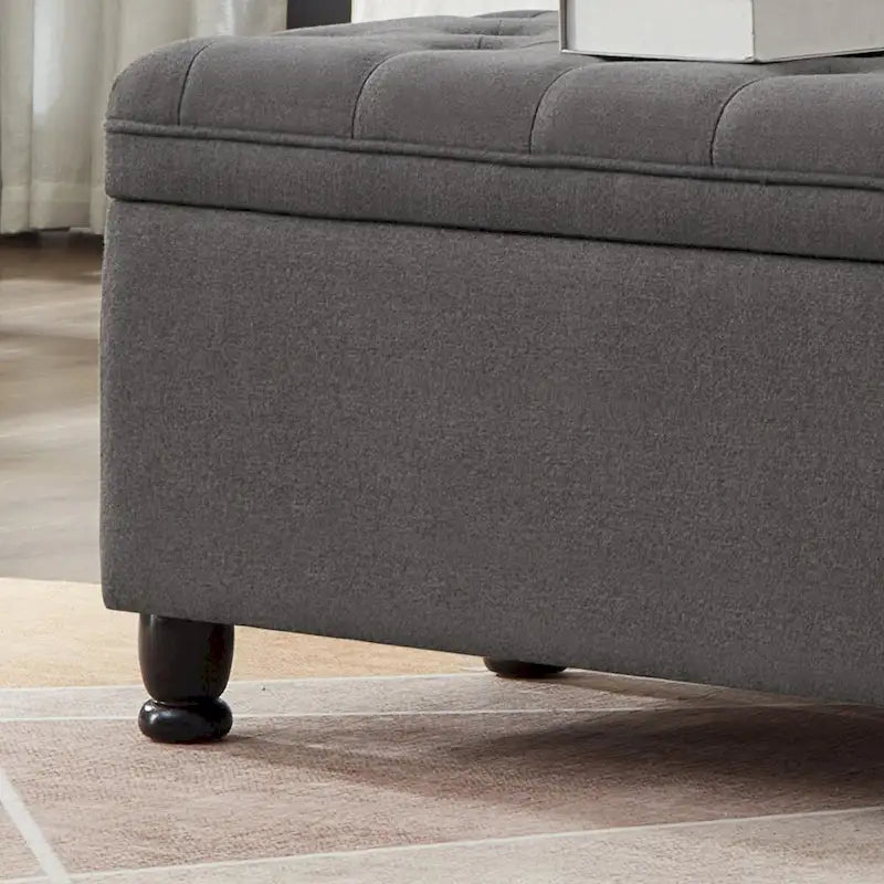 Banc ottoman de rangement capitonné avec boutons et pieds tournés - gris foncé