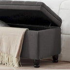 Banc ottoman de rangement capitonné avec boutons et pieds tournés - gris foncé