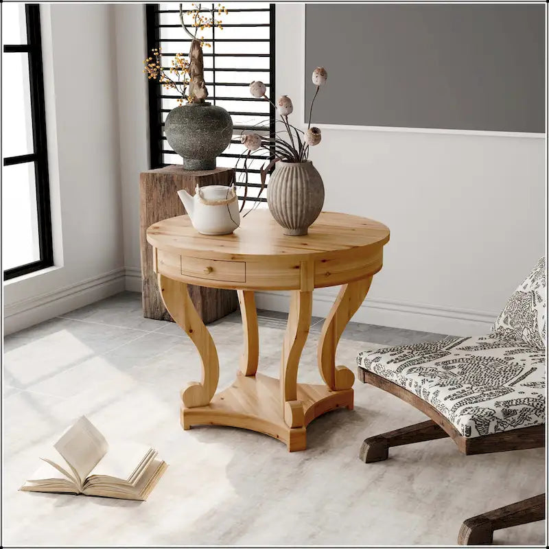 Curved Legs Farmhouse Round Dining Table