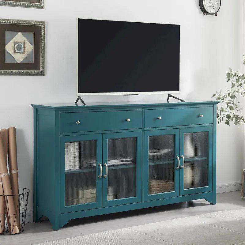 Sideboard Storage Cabinet with Fluted Glass Door and Adjustable Shelves