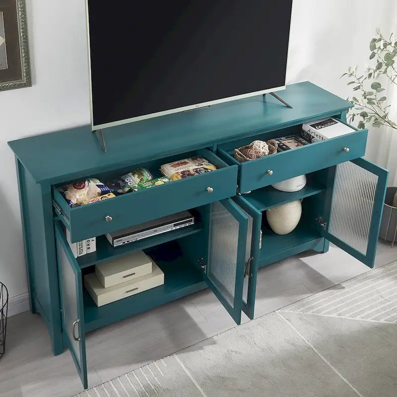 Sideboard Storage Cabinet with Fluted Glass Door and Adjustable Shelves