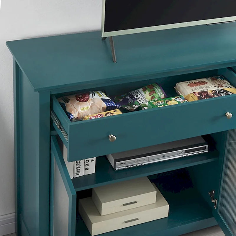 Sideboard Storage Cabinet with Fluted Glass Door and Adjustable Shelves